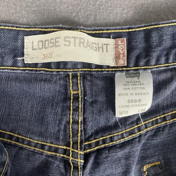 Levis 569 Jeans Mens 35x28 Blue Loose Straight Leg Distressed Denim 100% Cotton - Picture 13 of 14